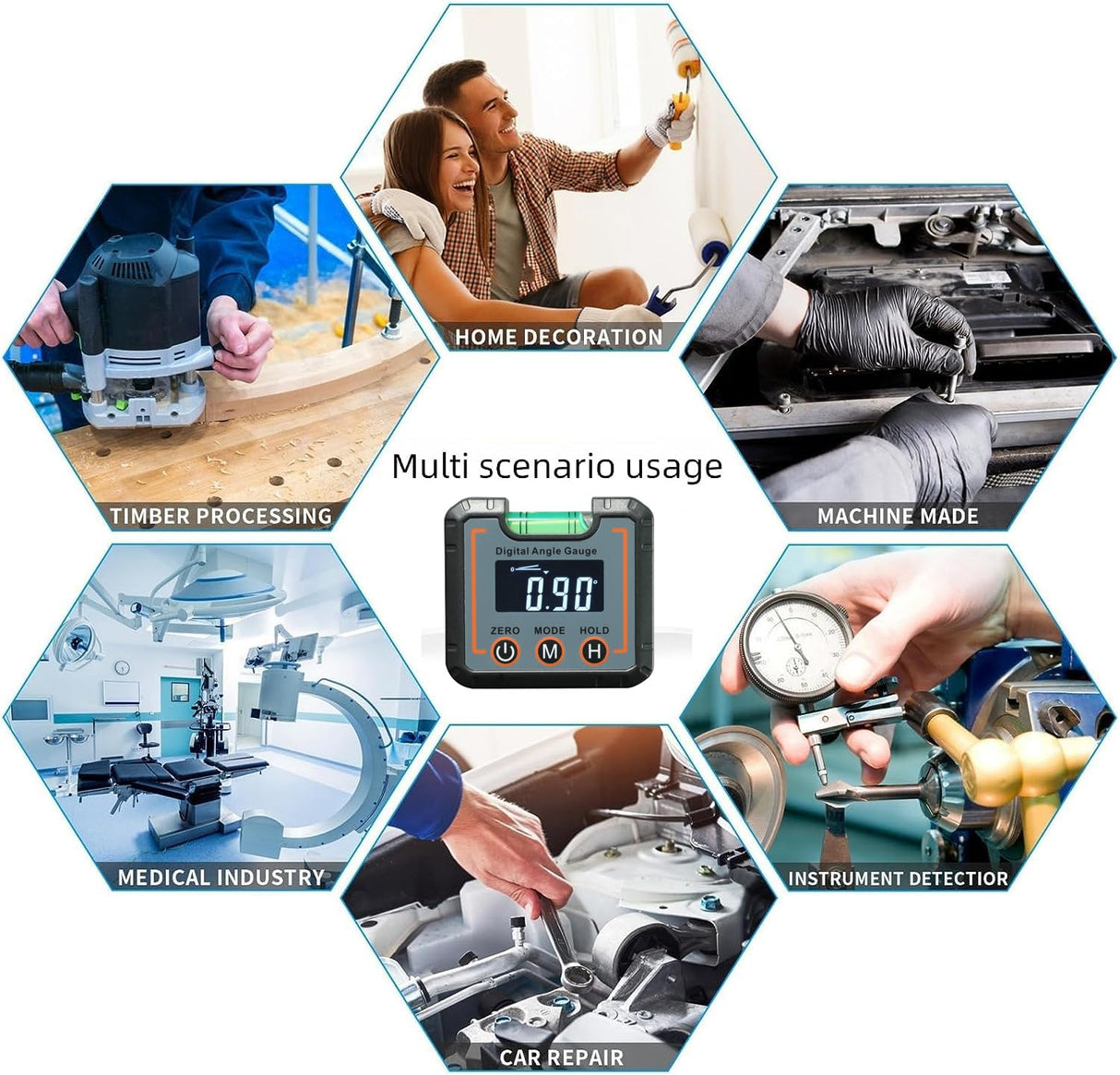 Digital Angle Finder Magnetic & Level Bubble Vial 4 X 90°Angle Gauge Inclinometer, Mini Level Bevel Gauge Protractor for Woodworking, Building, Table Saw, Vertical Wall Weikani
