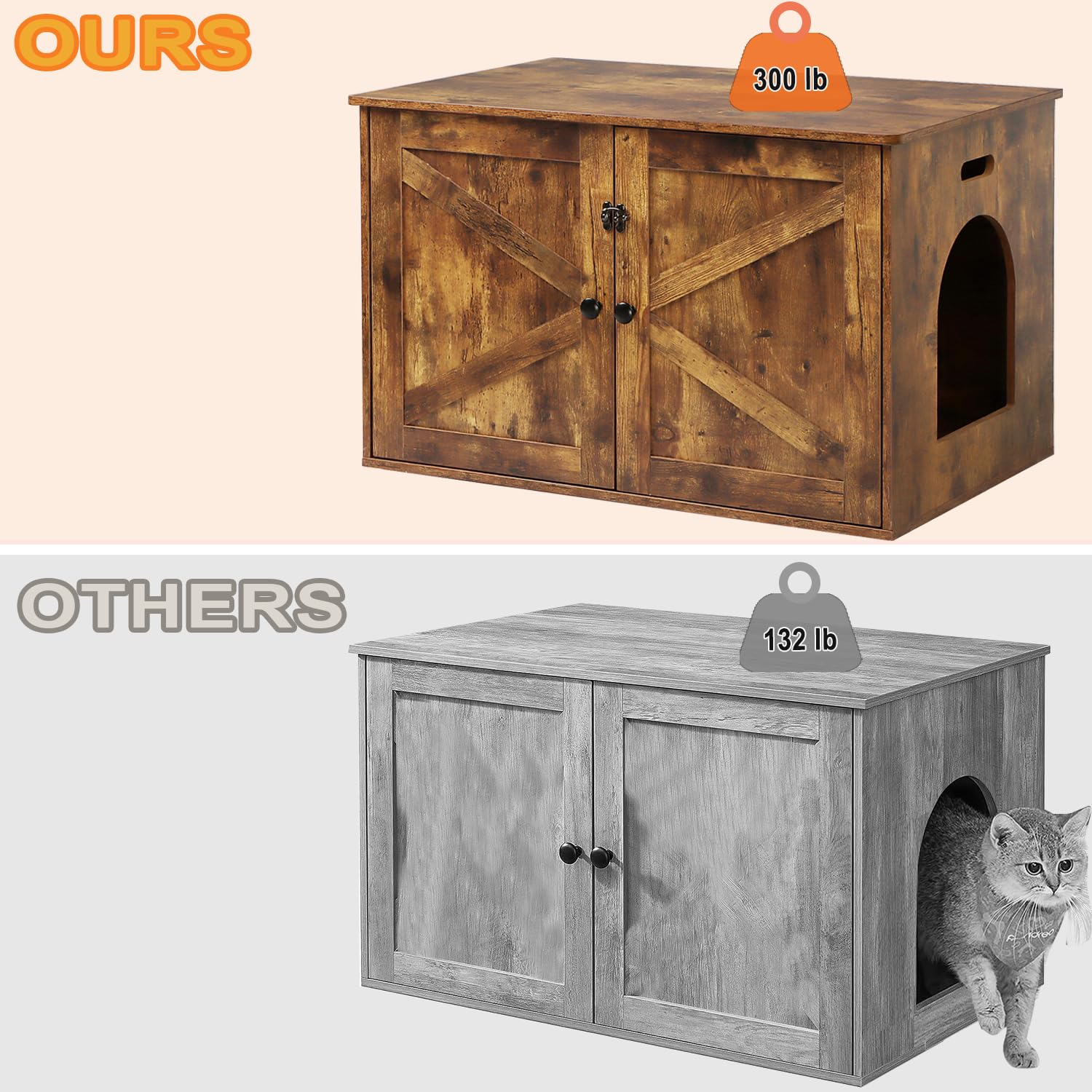 Timberer Cat Litter Box Enclosure, Litter Box Furniture Hidden with Removable Divider, Wooden Cat Washroom Furniture, Indoor Cat House, Rustic Brown - WoodArtSupply