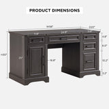 JXQTLINGMU Farmhouse 58" Executive Desk, Computer Desk with Drawers and Storage Cabinet, Workstation for Home Office, Black JXQTLINGMU