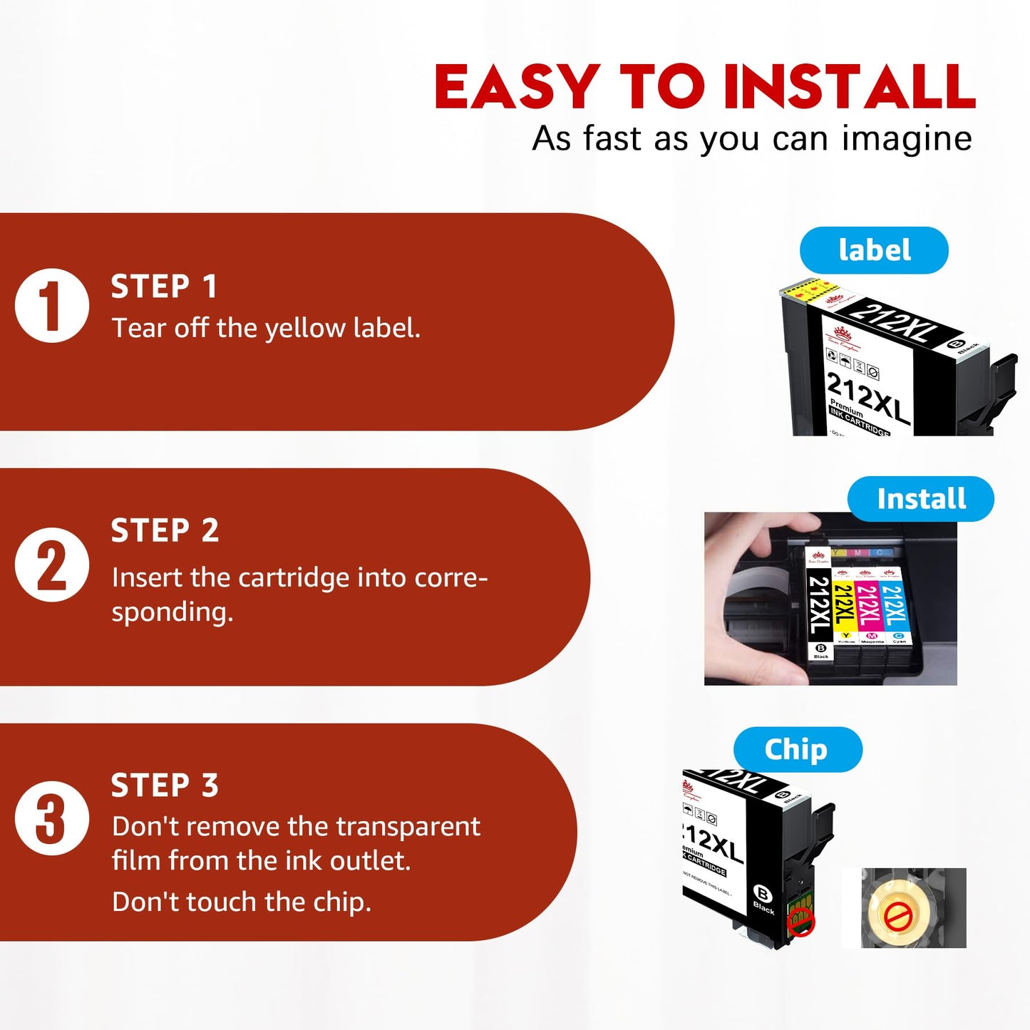 Toner Kingdom Remanufactured 212XL Ink Cartridges Replacement for Epson 212 Ink Cartridges for 212XL T212 T212XL for Expression Home XP-4100 XP-4105 Workforce WF-2830 WF-2850 Printer (4 Pack)