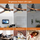 Sofucor 52" Ceiling Fan with Lights Remote Control, 3 Poles for Indoor Outdoor Ceiling Fan with Remote, Reversible Noiseless ETL Motor, 3 Walnut Wooden Blades Sofucor