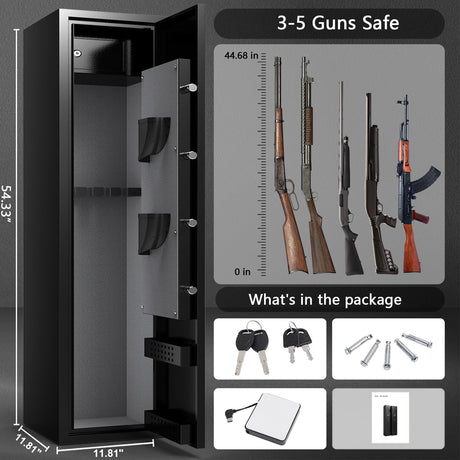 Marcree 3-5 Gun Safe, 180° Quick Access Gun Cabinet for Rifle and Pistol, Rifle Gun Safe with Inner Safe, Electronic Rifle Cabinet with Dual Alarm System, Shotgun Safe for Home Bedroom, Password Lock Marcree