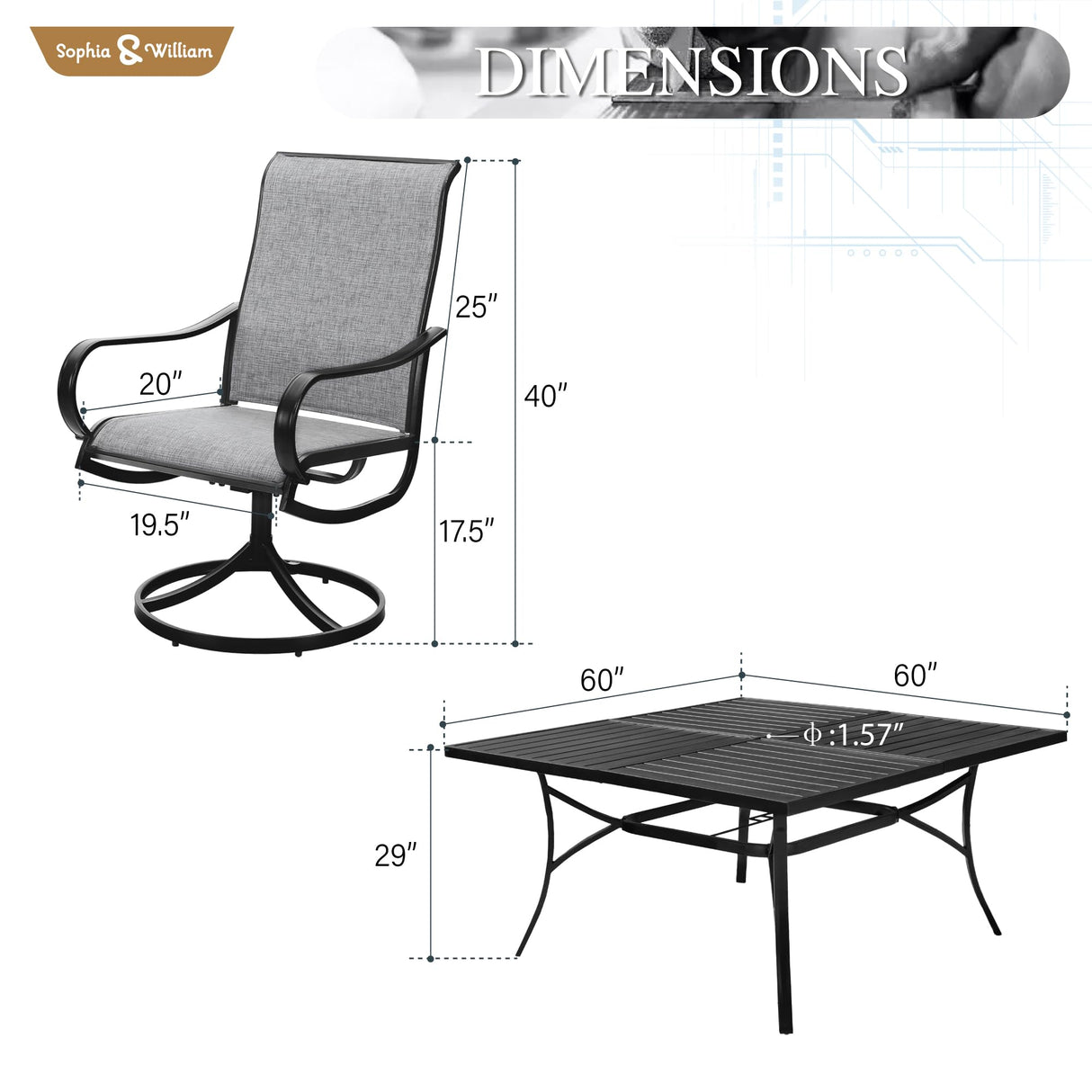 Sophia & William Outdoor Dining Set Patio Dining Sets Patio Table and Chairs Set 9 Pieces Square Outdoor Dining Table for 8 with Swivel Patio Set for Garden Pool All Weather Grey Sophia & William