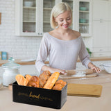 Holismo Bread Box with Bamboo Cutting Board Lid, Metal Bread Box for Kitchen Counter, Small Bread Storage Container, Black Bread bin for Kitchen Countertop Holismo