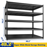 REIBII Garage Shelving 48.2" W Storage Shelves 3000LBS Heavy Duty Shelving Adjustable Metal Shelf Industrial 5 Tier Pantry Shelves for Basement Warehouse Supermarket 72.2"H x 24.2"D x 48.2"W, 2 Pack REIBII