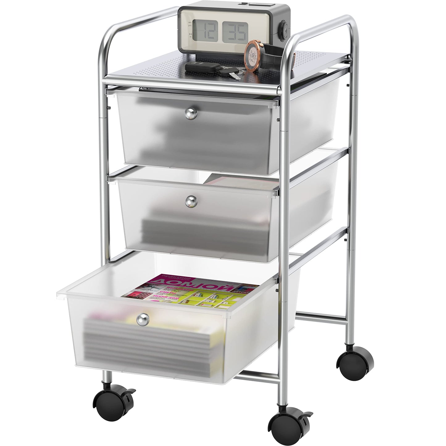 Simple Houseware Utility Cart with 3 Drawers Rolling Storage Art Craft Organizer on Wheels - WoodArtSupply