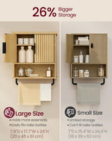 VASAGLE MAXE Collection - Bathroom Cabinet Wall Mounted, Over Toilet Hanging Cabinet with Adjustable Shelf, Towel Bar, Fluted Doors, 7.9 x 17.7 x 24 Inches, Transitional, Oak Beige UBBK137Y01S VASAGLE