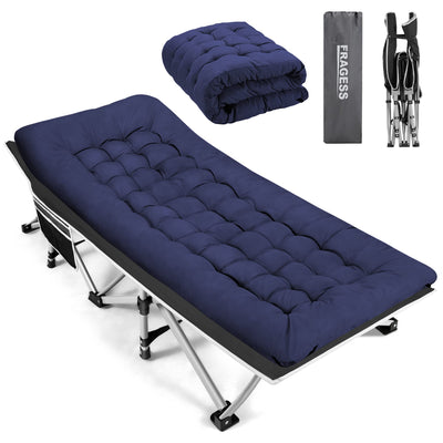 Fragess Portable Camping Cot, Sleeping Cot for Adult, 28" Extra Wide Heavy Duty Folding Cot Max Load 600LBS with Thick Mattress, Portable Camping Bed for Camp Outdoor/Office, Home Nap (Blue)