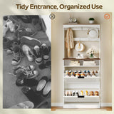 YATINEY Tall Shoe Cabinet with Flip Drawers and Coat Rack, Floor Standing Modern Shoe Storage Organizer, 2-in-1 Hall Tree with Movable Hooks and Open Shelves, for Entryway, White and Walnut SC01WH YATINEY
