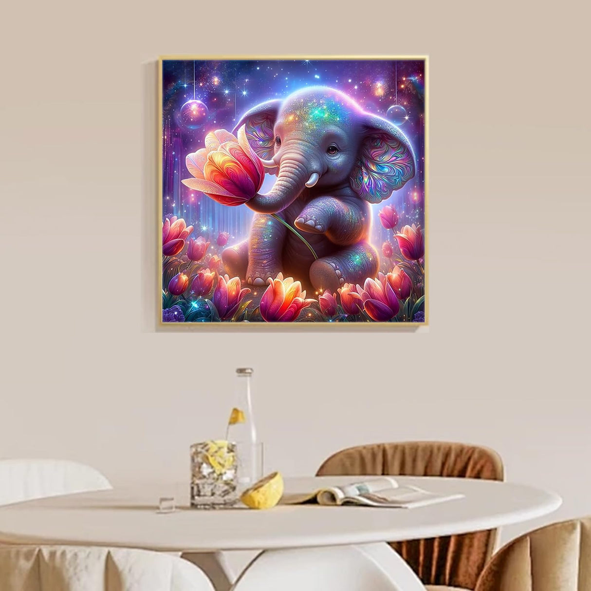 Camocin Diamond Art Kits for Adults Elephant, 5D Tulips Diamond Painting Kits for Adults Beginners, DIY Elephant Full Round Dots Drill Gem Art Kit for Gift Home Wall Decor 14 x 14 Inch Camocin