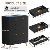 JanflyHome Drawer Dresser with LED Lights, 39" H Tall Tempered Glass Top Dresser, Modern Wood Chest of Drawers with Jewelry Organizer, Wardrobe Closet Island for Bedroom, Living Room, Black JanflyHome