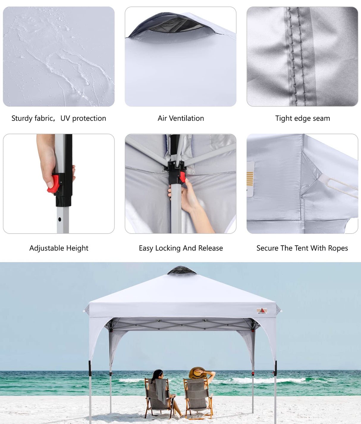 ABCCANOPY 10x10FT Canopy Tent 1-Person Setup,Portable Instant Sun Shelter with 4 Weight Bags(White) ABCCANOPY
