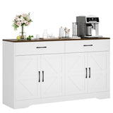 55" Sideboard Buffet Cabinet with Storage, Large Kitchen Storage Sideboard with Drawers & Doors, Modern Wood Farmhouse Coffee Bar Cabinet, Buffet Table for Kitchen, Dining Room, Living Room, White GRUSIGN