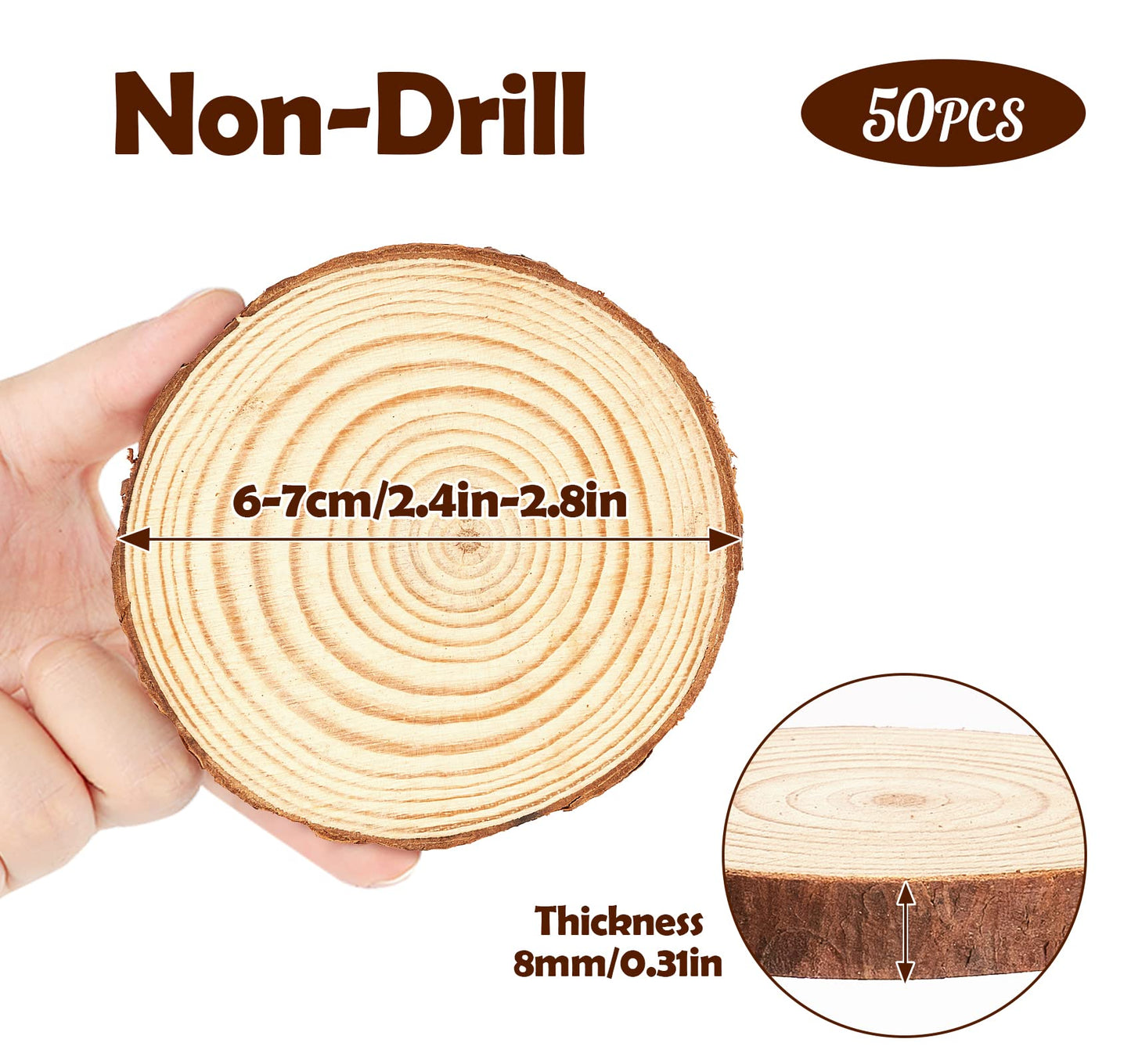 Lemonfilter Natural Wood Slices 50 Pcs 2.4-2.8 Inches Craft Unfinished Wood kit Wood Coasters Wooden Circles Christmas Wood Ornaments Tree Slices for Arts Crafts Wedding Christmas DIY Projects