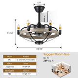 MADSHNE 23" Black Candle Ceiling Fan with Lights Remote Control,Modern Rustic Farmhouse Ceiling Fan,Bladeless Caged Ceiling Fan with Light,Reversible, 6004M MADSHNE