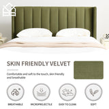 YUHUASHI upholstered Platform Bed Frame/Twin Bed Frame/Modern Geometric Double-Wing Design headboard/Velvet Fabric/Easy to Assemble no Noise (Grass Green, Twin) YUHUASHI