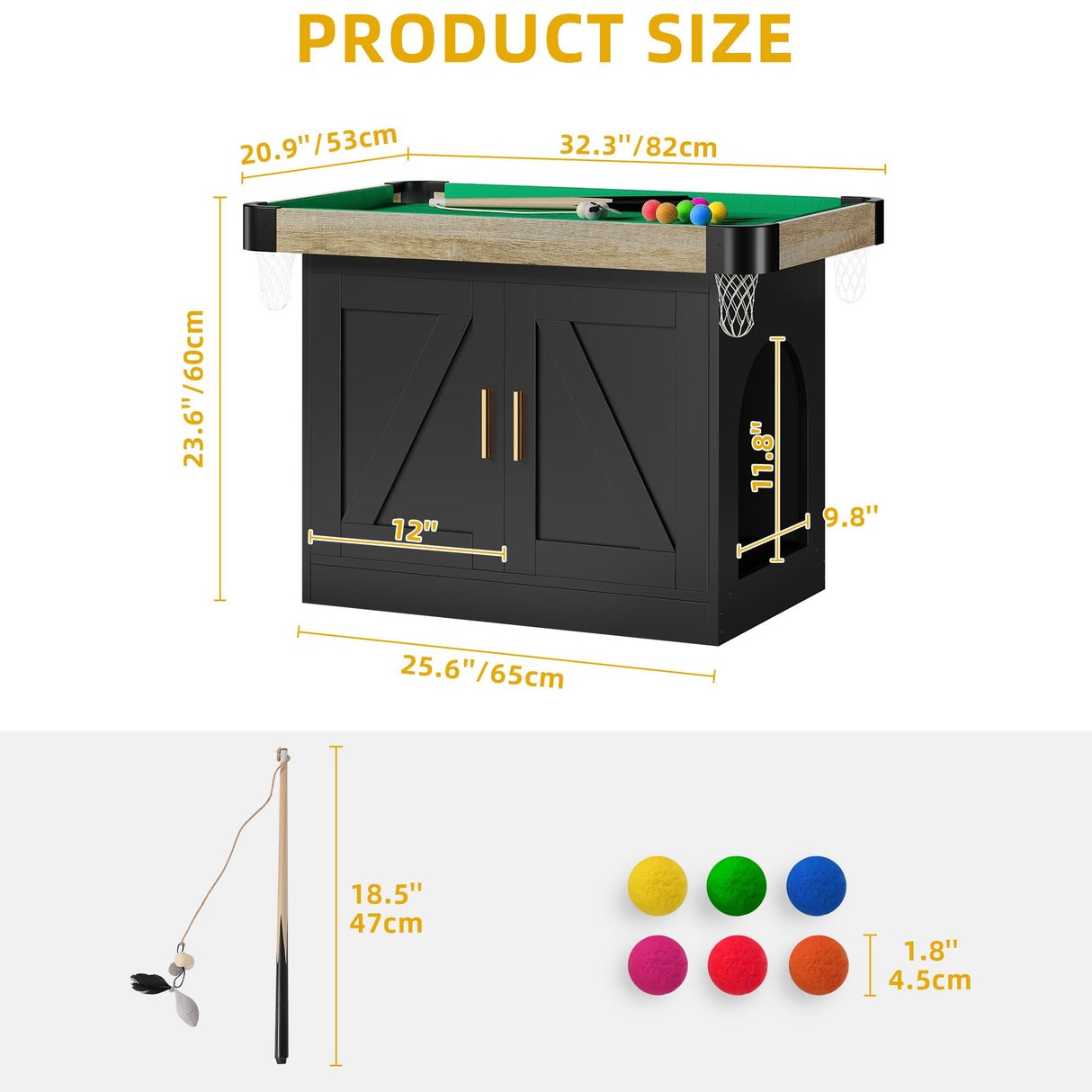 Homiflex Cat Litter Box Enclosure, Wooden Litter Box Furniture with Game Area, Cat Washroom with Barn Door, Indoor Pet House, Fit Most of Litter Box, Black Homiflex