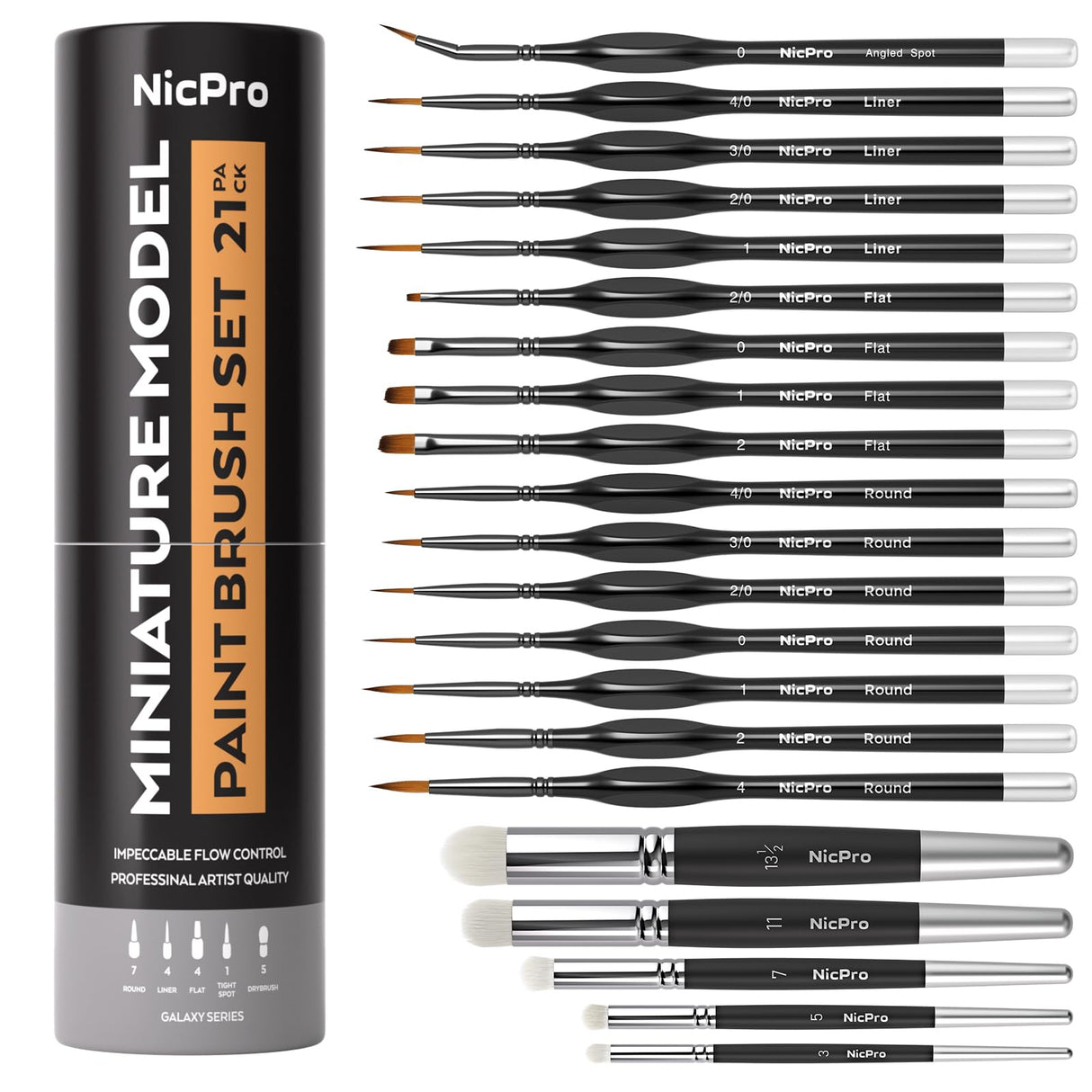 Nicpro Miniature Paint Brushes Drybrush - 21PCS Model Paint Brush Set for Acrylic, Watercolor Detail Paint Brush Dry Brush for Warhammer 40k, Miniature Model, Citadel, Paint by Number- with Container Nicpro