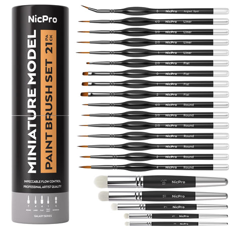 Nicpro Miniature Paint Brushes Drybrush - 21PCS Model Paint Brush Set for Acrylic, Watercolor Detail Paint Brush Dry Brush for Warhammer 40k, Miniature Model, Citadel, Paint by Number- with Container Nicpro