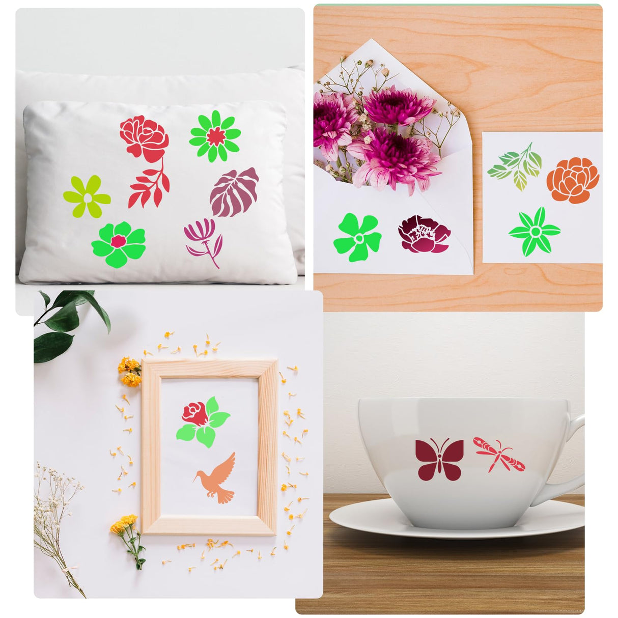 Sitsink Flower Stencils for Crafts - 60 Pcs Reusable Cute Floral Wall Stencil Templates for Painting on Walls, Wood, Rock, DIY Art Projects, Window Glass, Card Sitsink