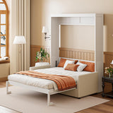 Virubi Full Murphy Bed with Couch,Wood Folding Murphy Wall Bed Cabinet with Sofa (White,Full) Virubi