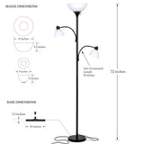 Brightech Sky Dome Double LED Floor lamp, Torchiere Super Bright Floor Lamp with 2 Reading Lamps for Living Rooms & Offices - Dimmable Tall Standing Lamp for Bedroom Reading - Tall Black Pole Brightech