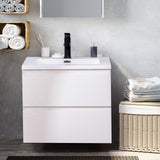 KSWIN 24" White Wall Mounted Bathroom Vanity with Sink Floating Vanity Two Drawers Bathroom Cabinet with White Ceramic Integrated Sink KSWIN