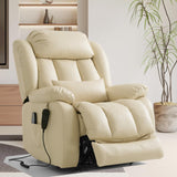 TEKAMON Power Lift Recliner Chair for Elderly with Heat & Massage, Dual Motor Breathable Leather Recliner, Lay Flat Sleeping Chairs with Infinite Position, RemoteControl(Beige, Extended) TEKAMON