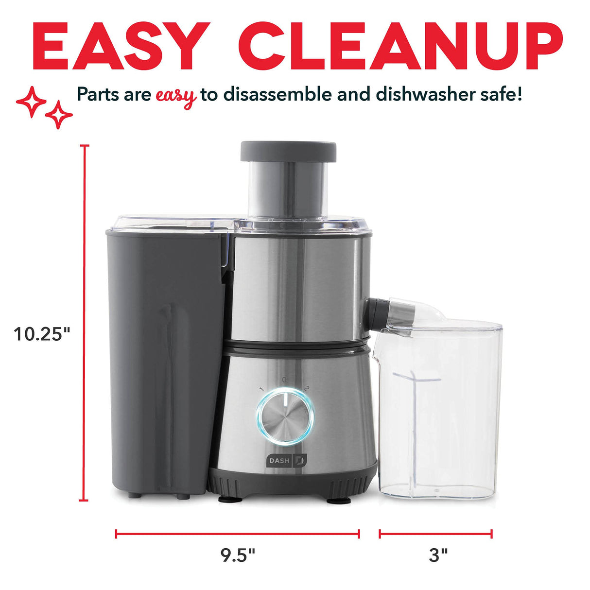 Dash Compact Centrifugal Juicer, Press Juicing Machine, 2-Speed, 2" Wide Feed Chute for Whole Fruit Vegetable, Anti-drip, Stainless Steel Sieve - Cool Grey DASH