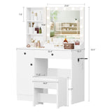 Esmlada Makeup Vanity Desk with Mirror and Lights, White Vanity Table and Chair Set with Power Outlets, 2 Drawers and 1 Cabinet for Girls Bedroom Esmlada