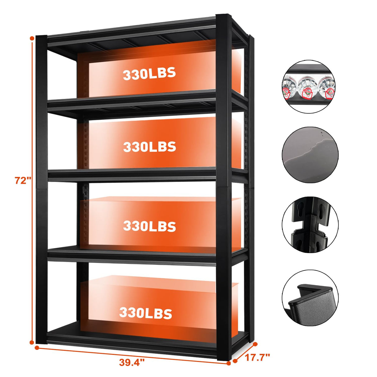 PACHIRA E-Commerce 72" Garage Shelving Heavy Duty, Wide Size Storage Shelves 5-Tier Large Metal Shelving Unit Adjustable Utility Rack for Garage, Pantry, 39.4" W x 17.7" D x 72" H PACHIRA E-Commerce