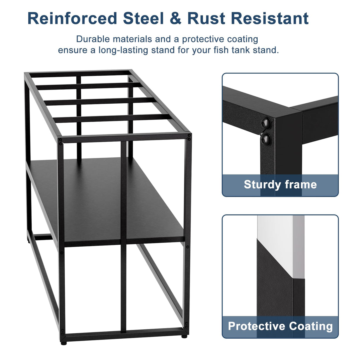 Urban Deco 55-75 Gallon Fish Tank Stand 900LBS Capacity For Aquarium Stand Metal Fish Tank Stand 48.4"x19.7"x31.5" Dual-Layer Design Terrarium Stand Ideal for Home and Office Urban Deco