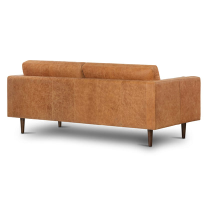 POLY & BARK Cognac Tan Brown Leather Couch - 88.5" Mid Century Leather Sofa with 2 Bolsters - Full Grain Camel Leather Couch - Feather-Down Topper On Seating Surface - Pure-Aniline Italian Leather