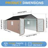 Breezestival 12x20ft Metal Carport Shed, Triple Door Outdoor Storage Building with Car Port Entry & Side Door, 700 cu ft Utility Shed with 11" Snow Load Capacity for Garden, Vehicle, Bike Storage Breezestival