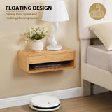 GugiNest Bamboo Floating Nightstand with Storage Drawer, Fully Assembled Wall Mounted Bedside Table with Open Shelf, Modern End Table for Bedroom, Natural GugiNest