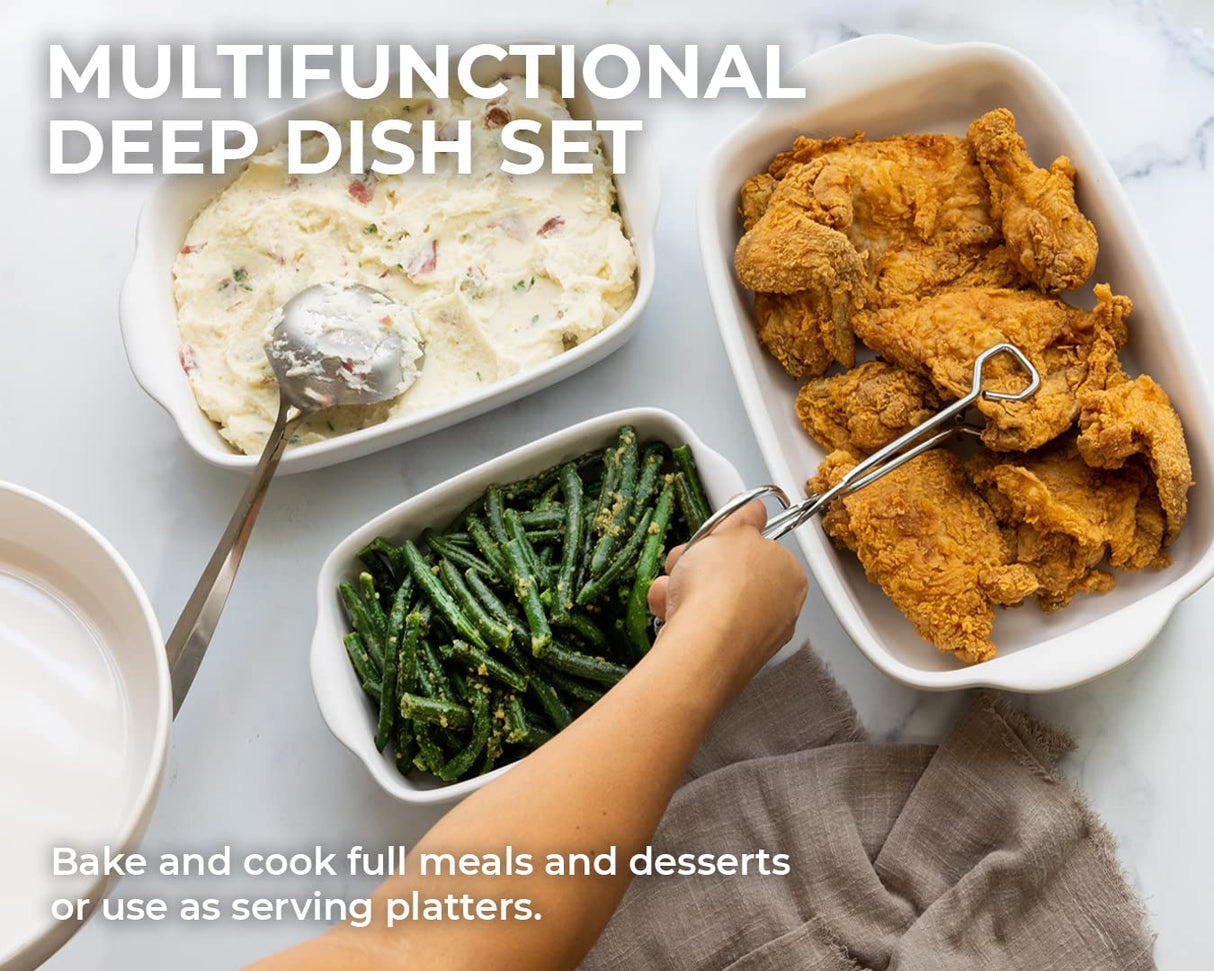 Saffron & Sage Casserole Dish Set of 3 - Baking Dishes for Oven, Contemporary White Ceramic Baking Dish Set, Heavy Duty Bakeware, Up to 500° High Heat Resistant, Dishwasher, Freezer and Food Safe Saffron & Sage Home Living