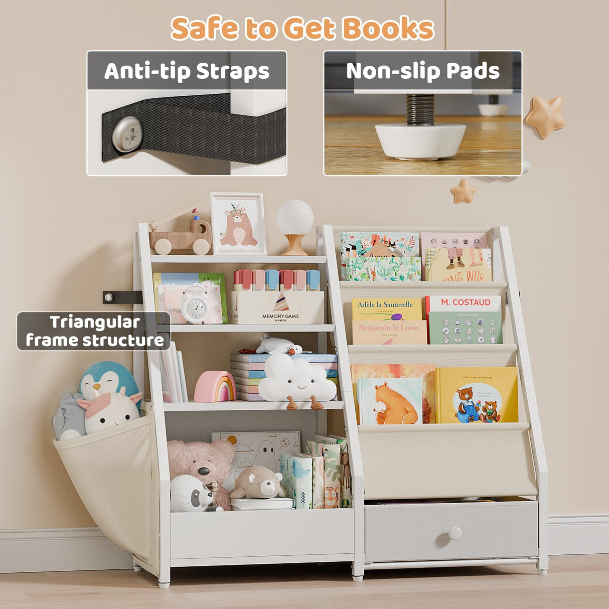 HAVLOTII Kids Bookshelf and Toy Storage - Kids Book Shelf for Kids Rooms, Toddler Bookshelf Baby Bookcase for Nursery, Montessori Toy Organizer, White HAVLOTII