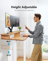 HUANUO 48″ x 24″ Electric Standing Desk with 2 Drawers, C-Clamp Mount Compatible, Height Adjustable Computer Desk, Home Office Stand Up Desk with 4 Preset Heights & 2 Hooks, Light Vintage HUANUO
