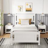 VINGLI Wood Twin Bed Frame with Headboard, Stylish Modern White Platform Single Panel Bed, No Box Spring Needed Wooden Slat Support Mattress Foundation VINGLI