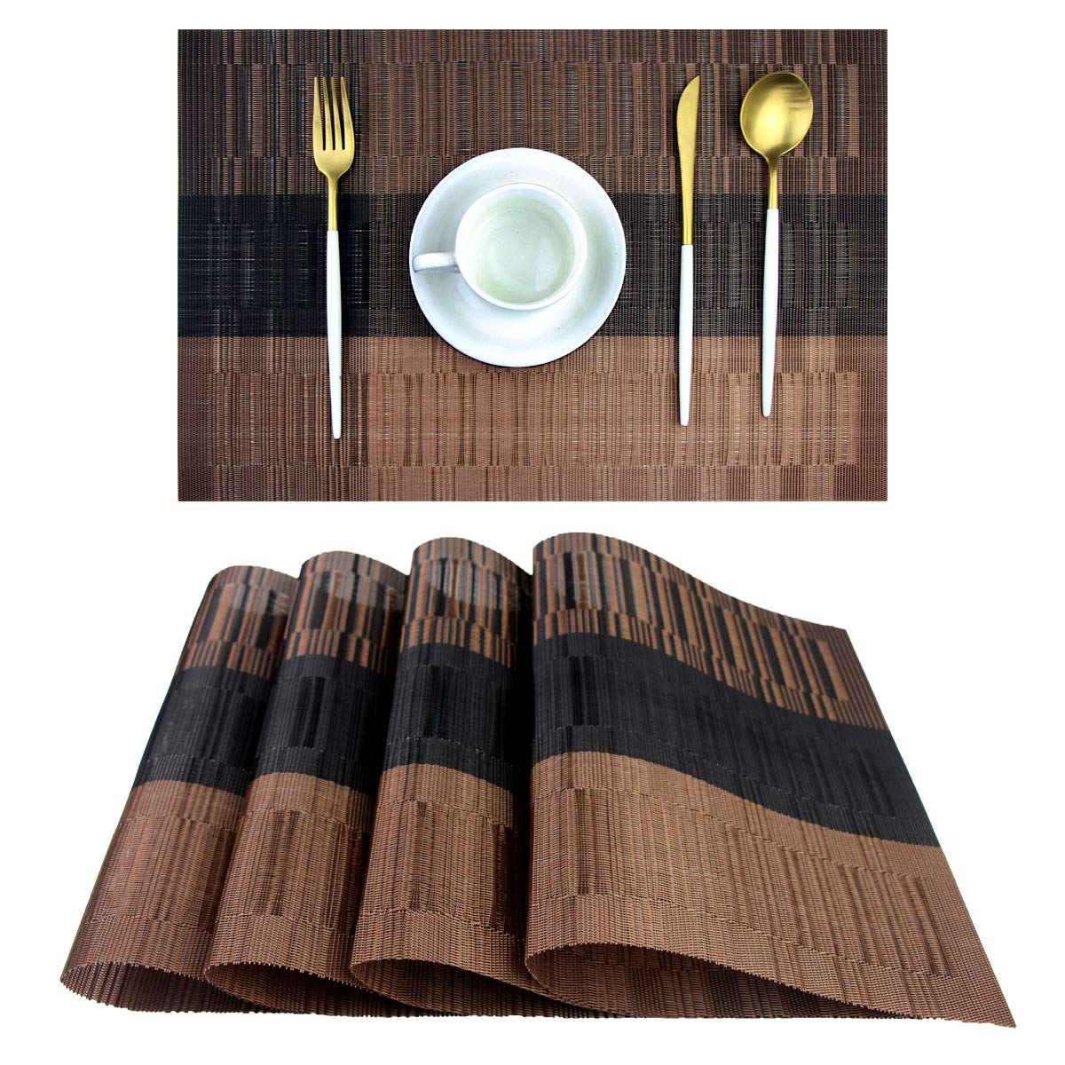 PIGCHCY Placemats,Durable Placemats for Dining Table,Washable Woven Vinyl Kitchen Placemats Set of 4 (Brown) PIGCHCY