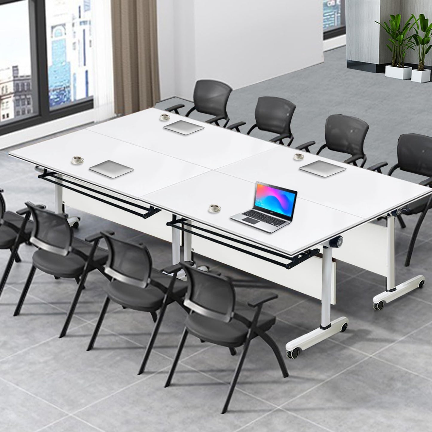 HSHBDDM Folding Conference Table, Rectangular Conference Room Table Flip Top Mobile Training Table, with Caster Rectangular Modular Conference Room Table, for Office Conference Room Training  - WoodArtSupply