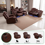 Dekmxas Living Room Set Brown Breathing Leather Sofa Living Room Furniture Set Power Recliner Manual Sofa,Loveseat and Chair with Cup Holders/Storage Console/LED Light for Living Room Dekmxas