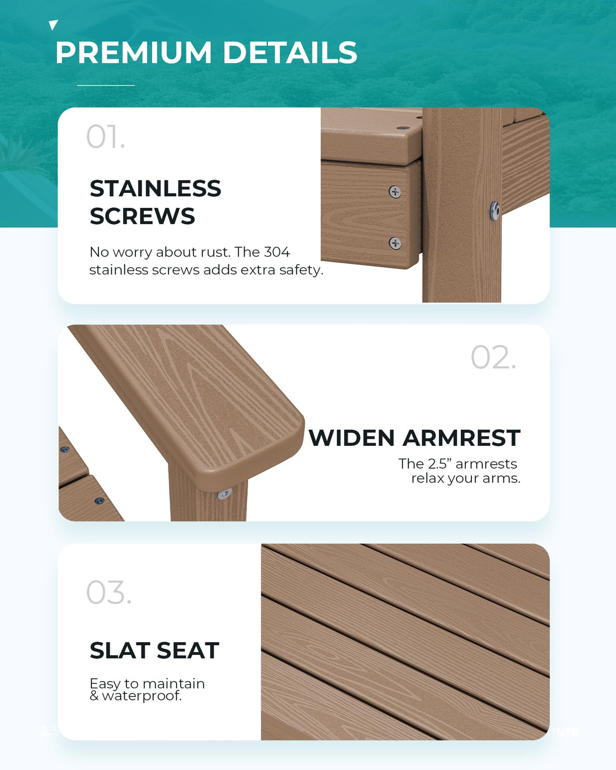 SERWALL 7-Piece Patio Outdoor Table & Chairs, HDPE Dining Set with Umbrella Hole & All-Weather Design for Lawn, Backyard, Poolside, Brown SERWALL