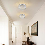 HOPGGIE 11.8 Inch Crystal Chandelier Modern Chandelier Light Mini Chandelier Semi Flush Mount Ceiling Light Fixture Small Chandelier for Bedroom Hallway Kitchen Foyer Closet (Chrome) HOPGGIE