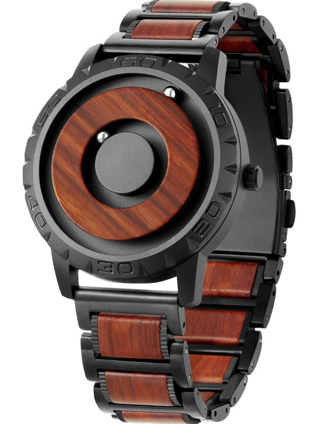 EUTOUR Watches Men's Watch Magnet Watch No Glass Ball Bearing Quartz Wristwatch for Men with Wood Bracelet -40mm EUTOUR