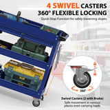 3-Tier Heavy Duty Utility Cart on Wheels, Rolling Tool Cart on Wheels with a Drawer, 350 Lbs Load Capacity Rolling Tool Storage Organizer for Garage, Warehouse and Repair Shop(Dark Blue) SGmory