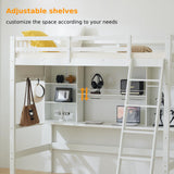 VINGLI Space-Saving Twin Loft Bed with Desk & Bookshelf for Kids and Teens VINGLI