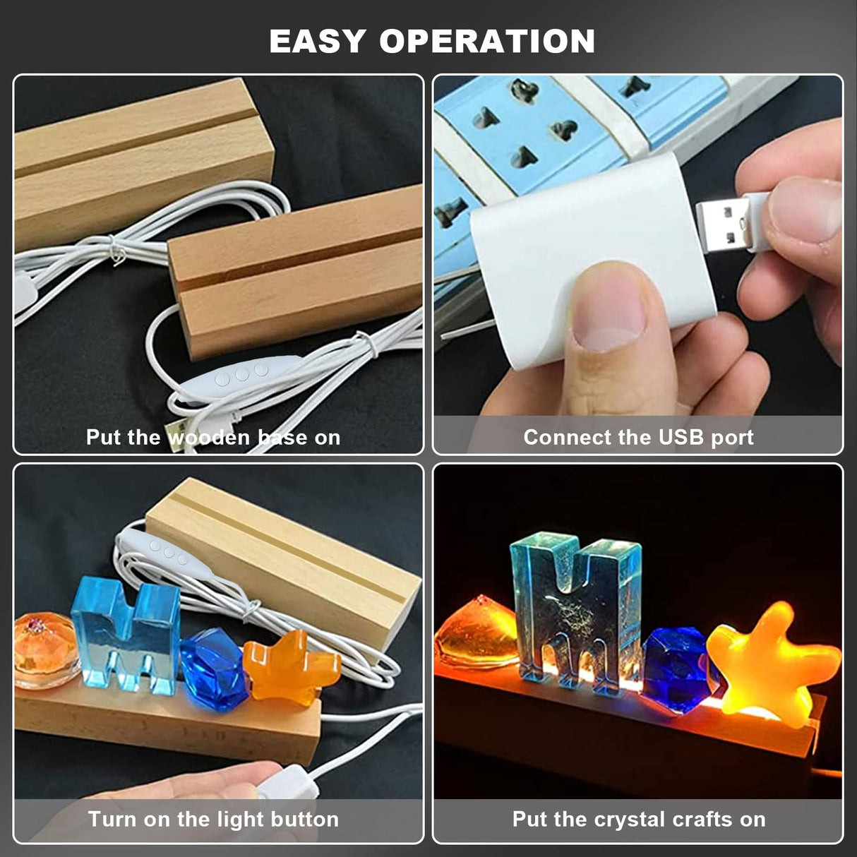 Homimor 2pcs 11.81 Inch Wooden LED Light Display Pedestal, Wooden Rectangle LED Lights Display Base for Acrylic, Crystal Light Base Stand for Crystal Display Glass Art Homimor