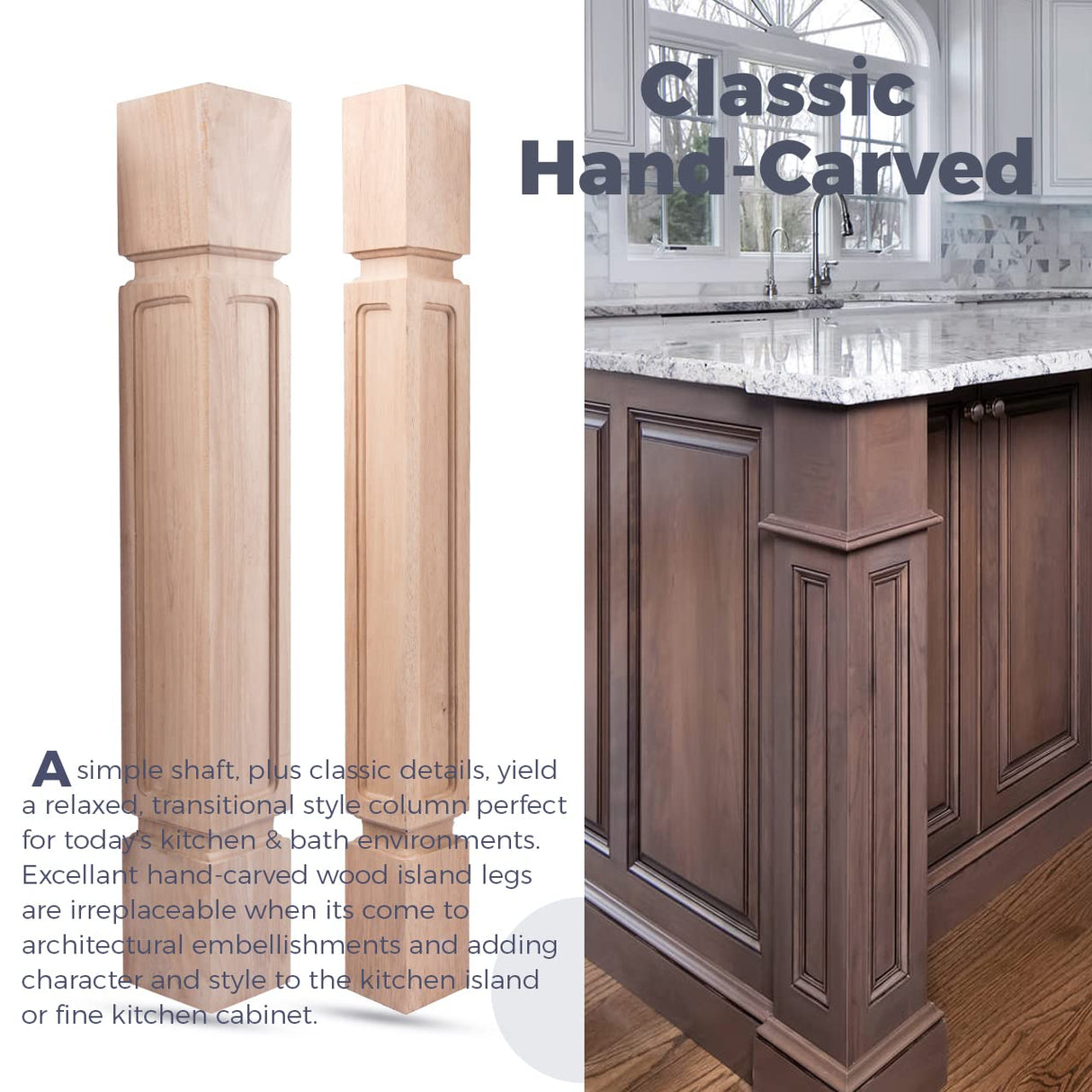 Btowin 35 1/2-inch H 5-inch W 5-inch D Cabinet Columns, 2Pcs Unfinished Square Rubberwood Replacement Island Legs for Large Dining Table & Kitchen Table Btowin