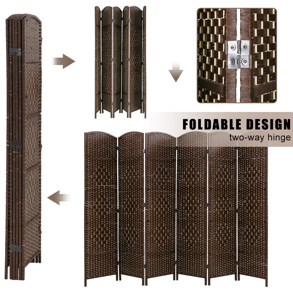 Room Divider 6 Panel Folding Privacy Divider 6 Ft Indoor Wall Divider Portable Partition Wood Screen, Brown FDW